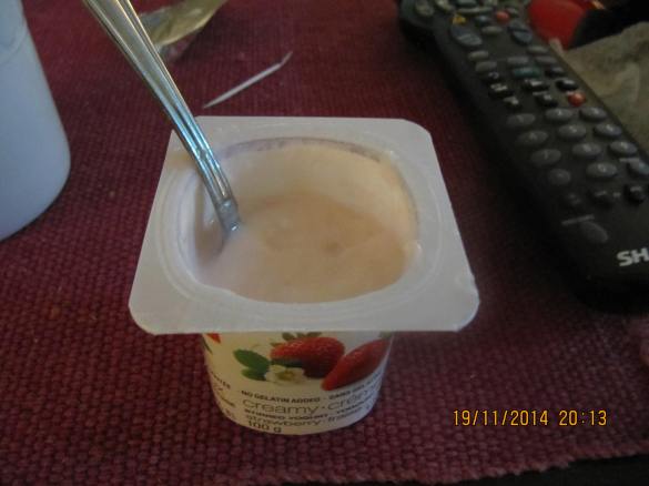 Jocko polished off some of Mommy's yogurt!