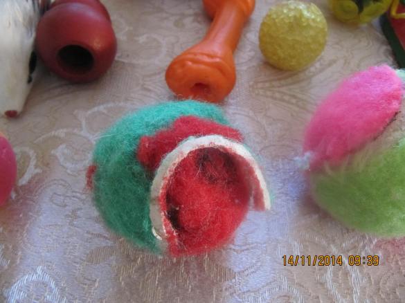 use extreme caution with tennis balls, the rubber banding can be chewed off as a ferret demonstrated.