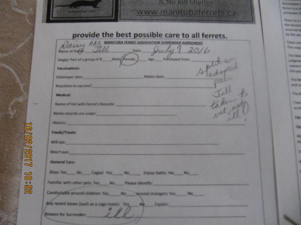 Jill Surrender form, page 1